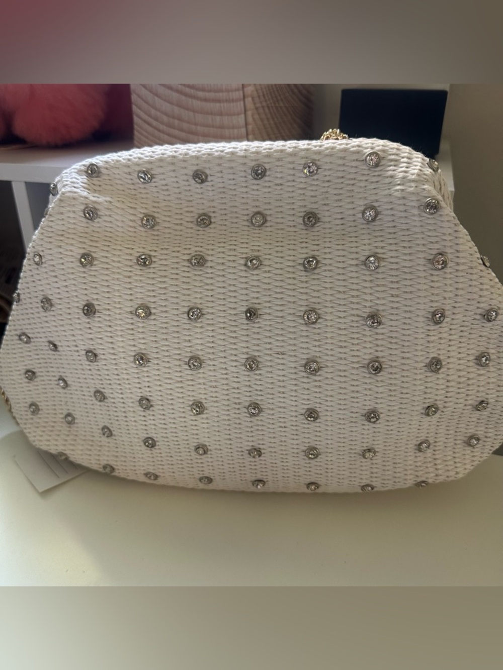 White Rhinestone-Studded Women’s Shoulder Bag